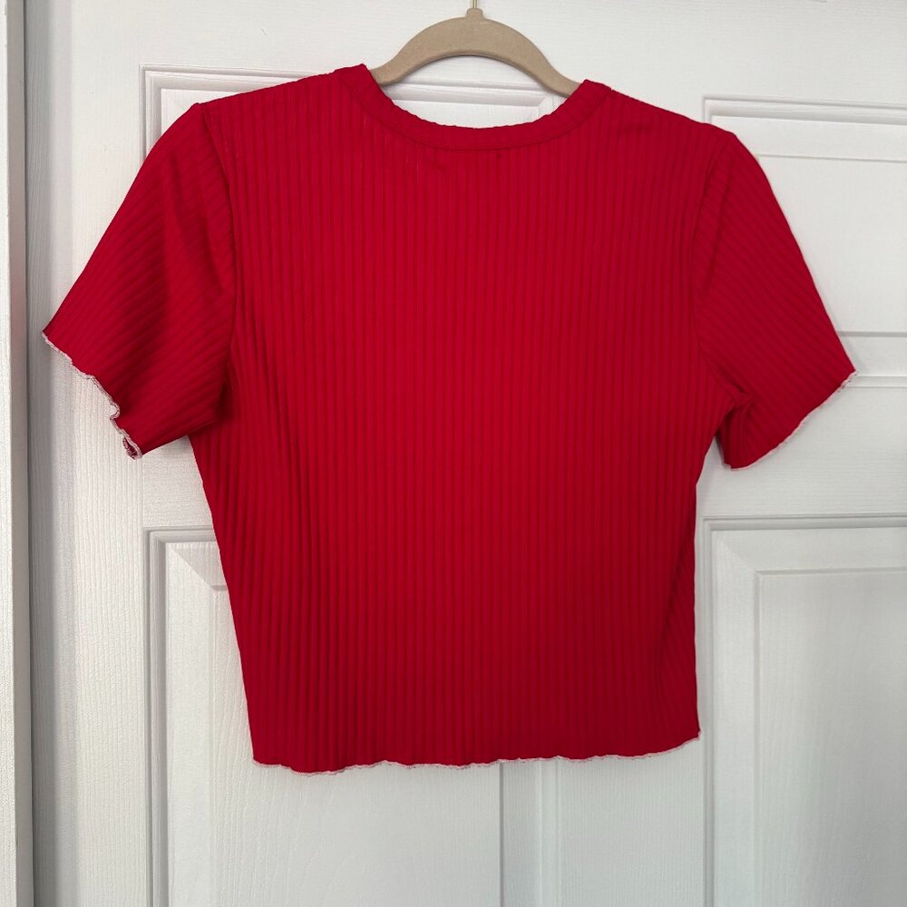 Liana Leset Red Short Sleeve Crop Baby Tee - Picture 2 of 3